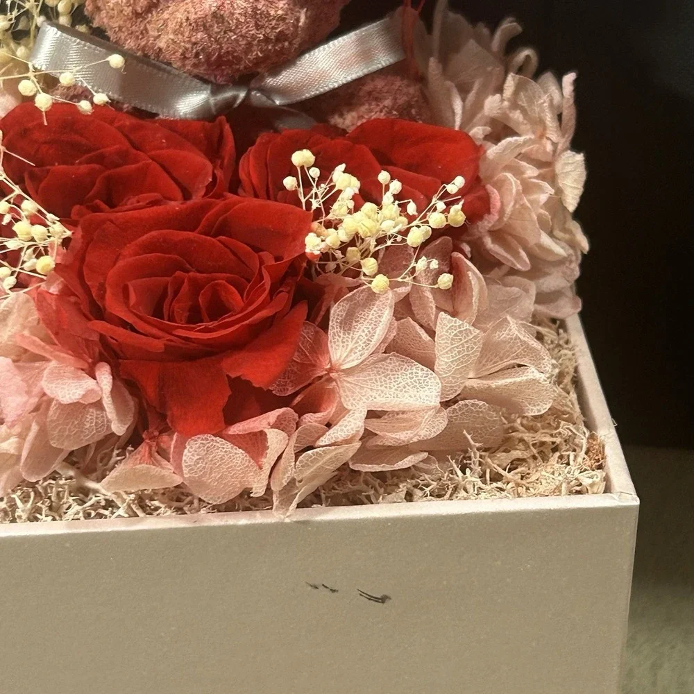 Rose Teddy Bear Jewelry Gift Box Drawer Red Roses Pink Bear Crown Decor
